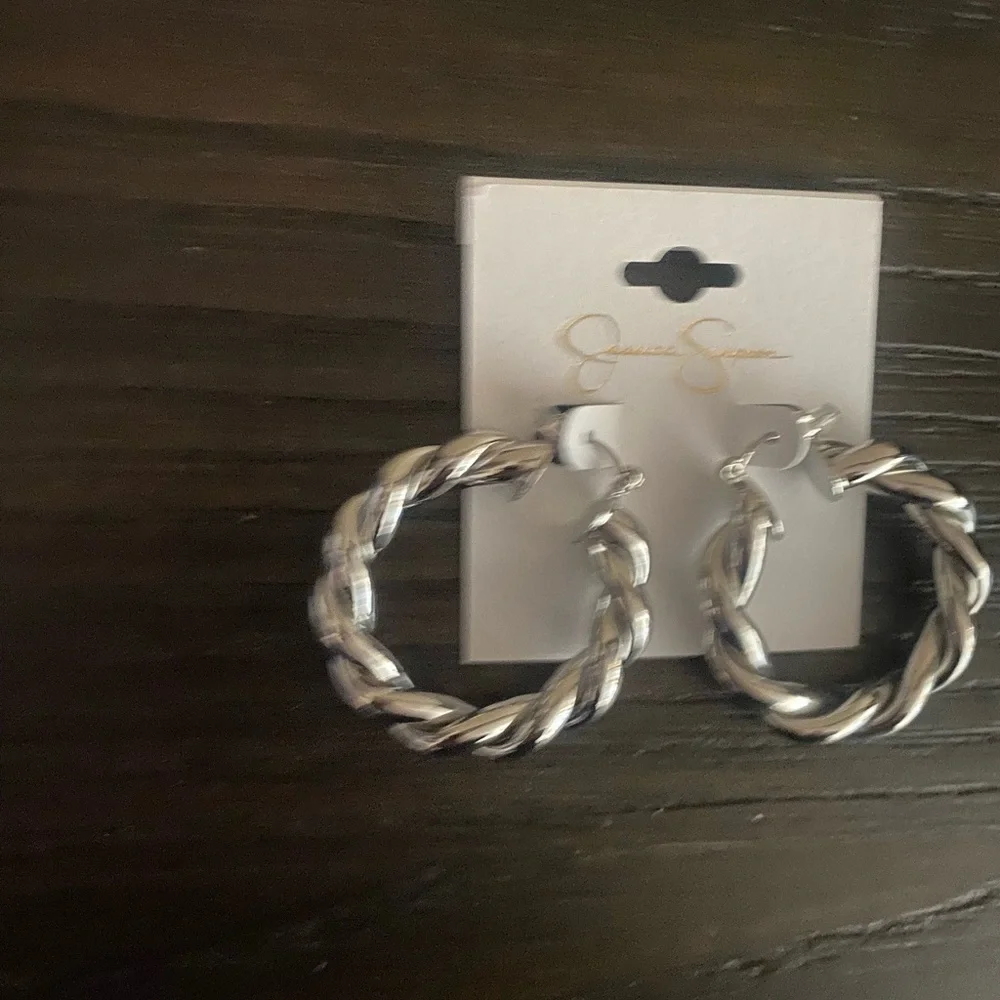 NEW Jessica Simpson silver twisted earrings